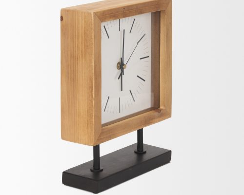 Mercana Renaya Light Brown Wood w/ Matte Black Metal Base Table Clock - Image 7