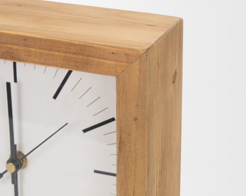 Mercana Renaya Light Brown Wood w/ Matte Black Metal Base Table Clock - Image 8
