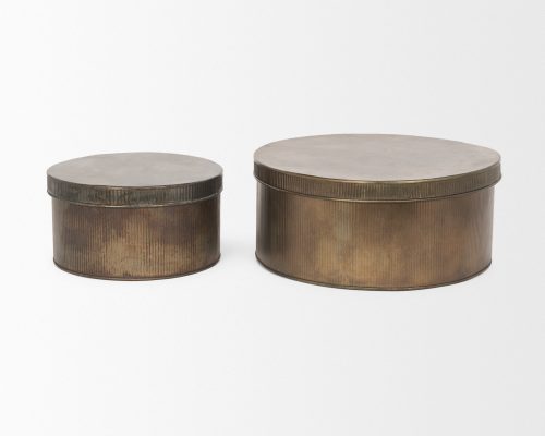 Mercana Josephine Round Antique Gold Metal Box (Set of 2) - Image 3