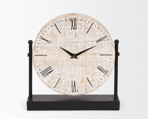 Mercana Raja Matte Black Metal w/ Wood Table Clock - Image 4