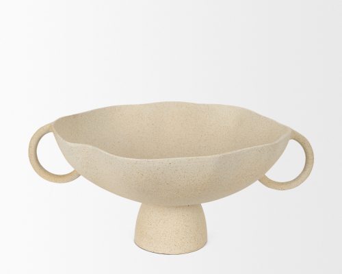 Mercana Radka Beige Textured Large Metal Decorative Bowl - Image 4