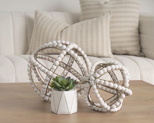 Mercana Espanlade I Small 9L x 9W White Wooden Beaded Orb