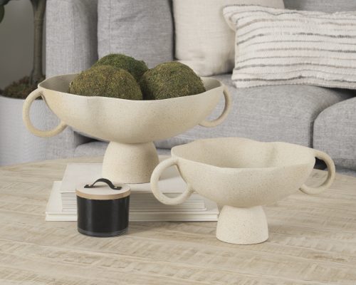 Mercana Radka Beige Textured Large Metal Decorative Bowl - Image 3