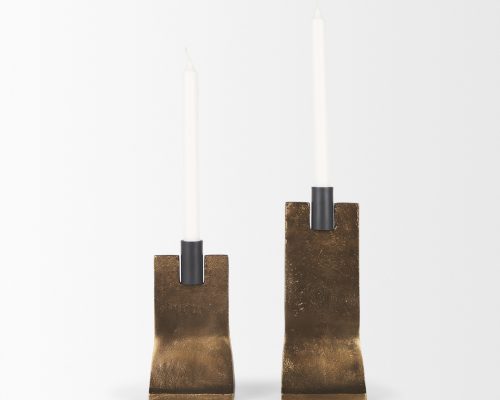 Mercana Polli Antiqued Gold w/ Matte Black Metal Taper Candleholders (Set of 2) - Image 4