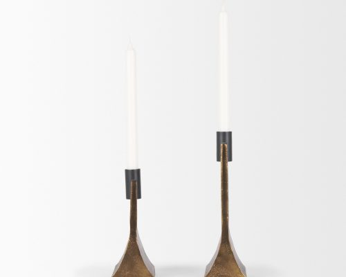 Mercana Polli Antiqued Gold w/ Matte Black Metal Taper Candleholders (Set of 2) - Image 5