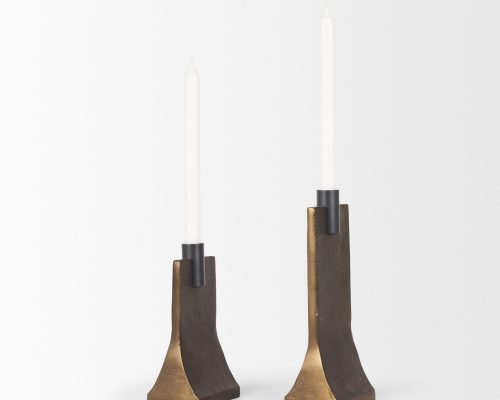 Mercana Polli Antiqued Gold w/ Matte Black Metal Taper Candleholders (Set of 2) - Image 6