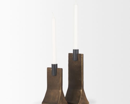 Mercana Polli Antiqued Gold w/ Matte Black Metal Taper Candleholders (Set of 2) - Image 7