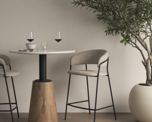 Mercana Carolyn Counter Stool w/ Oatmeal Fabric & Matte Black Metal