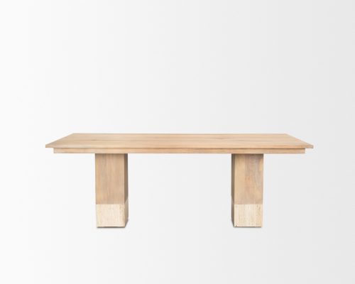 Mercana Shivon 84" Rectangular Light Brown Mango Wood W/ Travertine Dining Table - Image 5