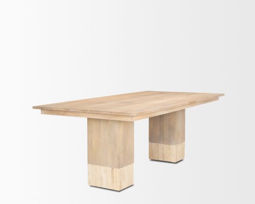 Mercana Shivon 84" Rectangular Light Brown Mango Wood W/ Travertine Dining Table - Image 7