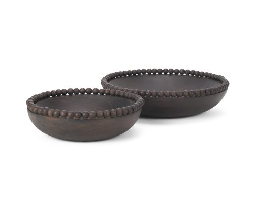Alternative view of Mercana Wendell Dark Brown Wood w/ Wood Beads Round Bowls
