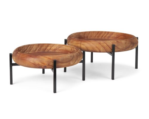 Alternative view of Mercana Wally Round Medium Brown Wood w/ Matte Black Metal Stand Trays