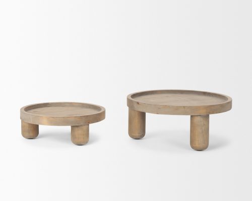 Mercana Virve Round Light Brown Wood w/ Gray Wash Wooden Trays - Image 3