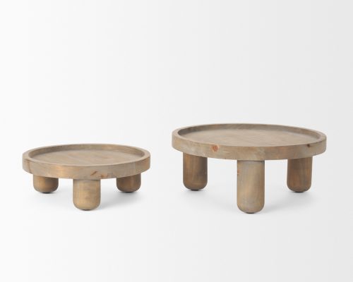 Mercana Virve Round Light Brown Wood w/ Gray Wash Wooden Trays - Image 4