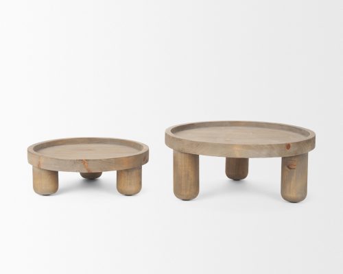 Mercana Virve Round Light Brown Wood w/ Gray Wash Wooden Trays - Image 5