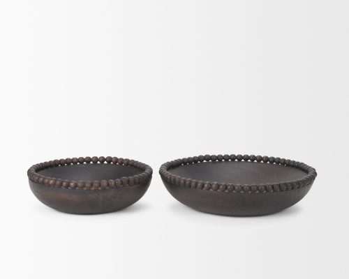 Mercana Wendell Dark Brown Wood w/ Wood Beads Round Bowls - Image 3