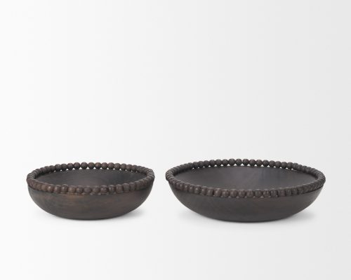 Mercana Wendell Dark Brown Wood w/ Wood Beads Round Bowls - Image 4
