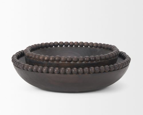 Mercana Wendell Dark Brown Wood w/ Wood Beads Round Bowls - Image 5