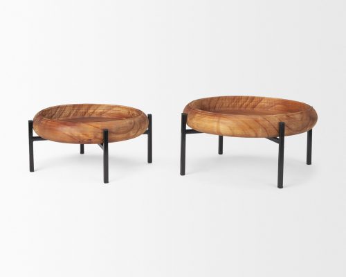 Mercana Wally Round Medium Brown Wood w/ Matte Black Metal Stand Trays - Image 4