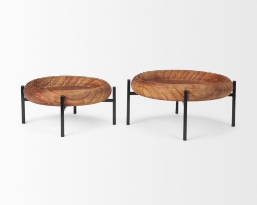 Mercana Wally Round Medium Brown Wood w/ Matte Black Metal Stand Trays - Image 5