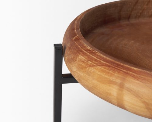 Mercana Wally Round Medium Brown Wood w/ Matte Black Metal Stand Trays - Image 7