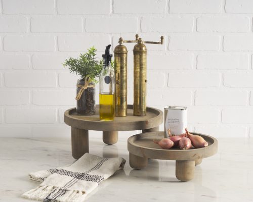 Mercana Virve Round Light Brown Wood w/ Gray Wash Wooden Trays