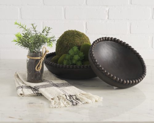 Mercana Wendell Dark Brown Wood w/ Wood Beads Round Bowls