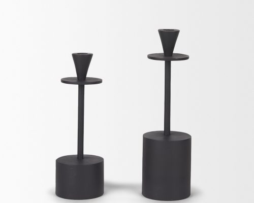 Mercana Petria Matte Black Textured Metal Taper Candle Holders - Image 6