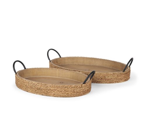 Alternative view of Mercana Wheaton Light Brown Wood w/ Natural Jute Serving Trays