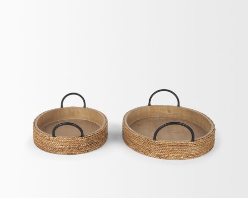 Mercana Wheaton Light Brown Wood w/ Natural Jute Serving Trays - Image 4