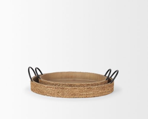 Mercana Wheaton Light Brown Wood w/ Natural Jute Serving Trays - Image 6