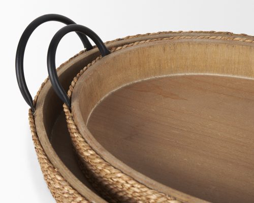 Mercana Wheaton Light Brown Wood w/ Natural Jute Serving Trays - Image 7