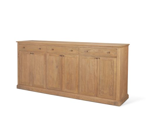 Mercana Baron Light Brown Solid Wood w/ Antiqued Brass Knobs 3-Drawer 6-Door Sideboard - Image 2