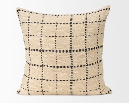 Mercana Jaela Beige and Black Striped Checkered Decorative Pillow Cover - Image 3