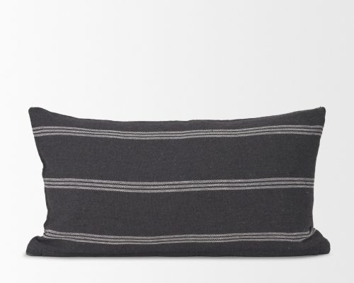 Mercana Jayme Gray and White Striped Cotton Decorative Lumbar Pillow Cover - Image 4