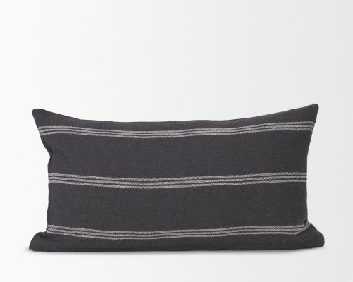 Mercana Jayme Gray and White Striped Cotton Decorative Lumbar Pillow Cover - Image 6