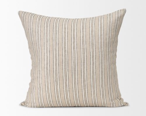 Mercana Jaxon Beige and Black Striped Cotton-Linen Decorative Square Pillow Cover - Image 5