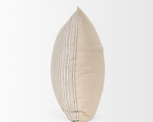 Mercana Jaxon Beige and Black Striped Cotton-Linen Decorative Square Pillow Cover - Image 6