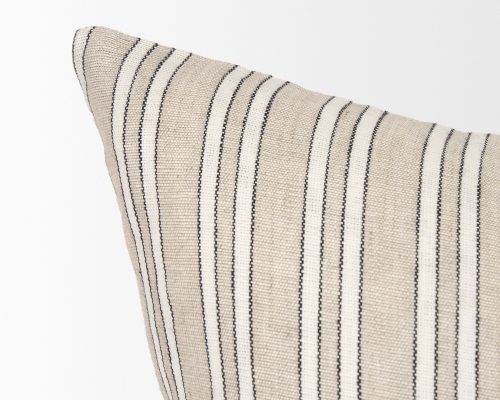 Mercana Jaxon Beige and Black Striped Cotton-Linen Decorative Square Pillow Cover - Image 8