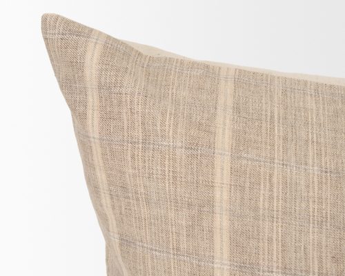 Mercana Jensen Beige and Gray Plaid Cotton-Linen Decorative Square Pillow Cover - Image 7