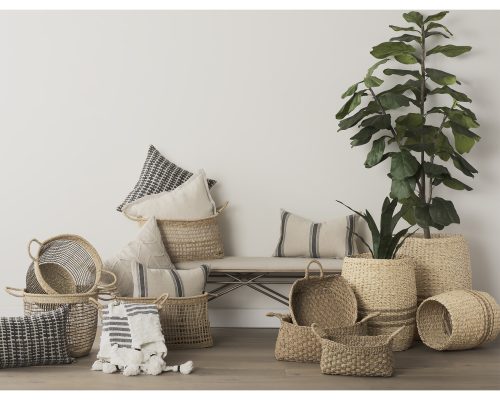 Mercana Emra (Set of 3) Light Brown Seagrass Rectangular Basket W/ Handles