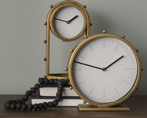 Mercana Marian 11.0L x 3.1W x 11.0H Gold Metal W/Studs Round Table Clock
