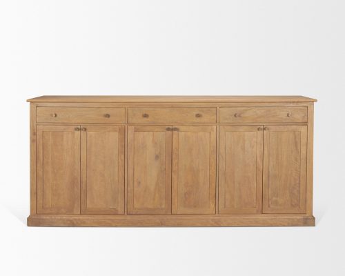 Mercana Baron Light Brown Solid Wood w/ Antiqued Brass Knobs 3-Drawer 6-Door Sideboard - Image 4