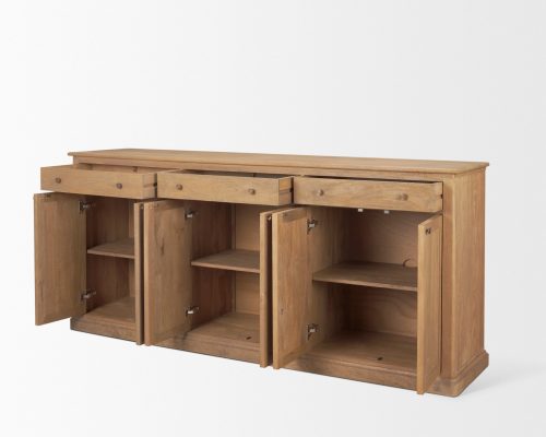 Mercana Baron Light Brown Solid Wood w/ Antiqued Brass Knobs 3-Drawer 6-Door Sideboard - Image 8
