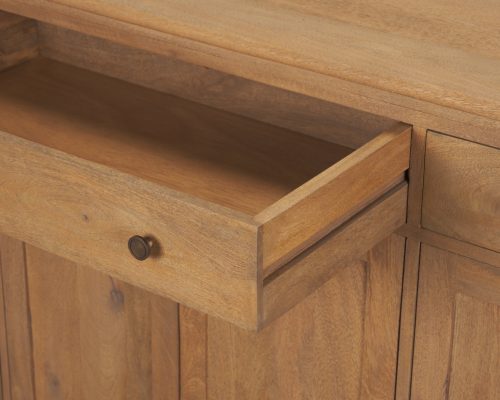 Mercana Baron Light Brown Solid Wood w/ Antiqued Brass Knobs 3-Drawer 6-Door Sideboard - Image 11