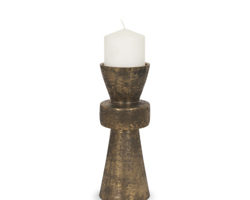 Alternative view of Mercana Odilia Textured Antiqued Gold Metal Geometric Pillar Candle Holder