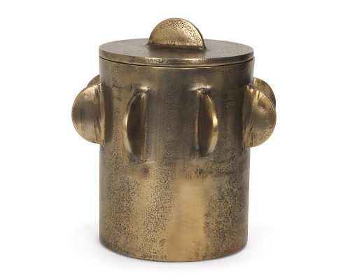 Alternative view of Mercana Deacon Large Antiqued Gold Metal Canister with Sculptural Handles