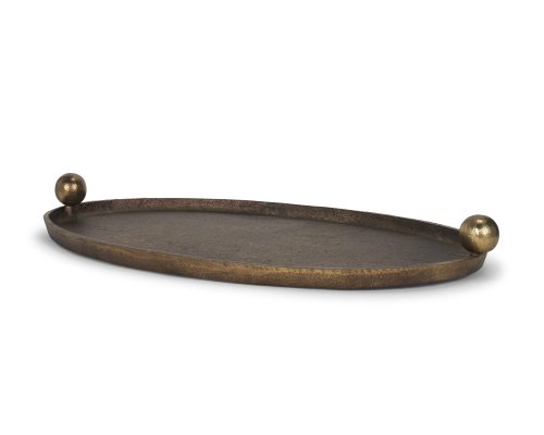 Alternative view of Mercana Jianna Small Oval Textured Antiqued Gold Metal Tray with Handles