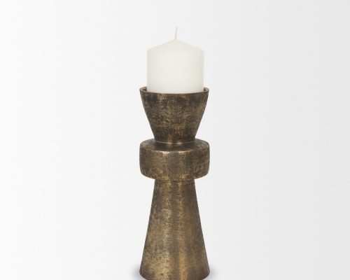Mercana Odilia Textured Antiqued Gold Metal Geometric Pillar Candle Holder - Image 6