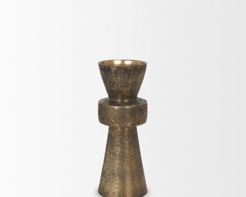 Mercana Odilia Textured Antiqued Gold Metal Geometric Pillar Candle Holder - Image 7